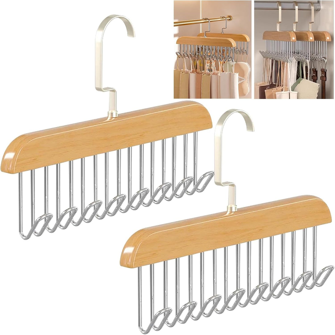 8 Hooks Multi-function Wooden Caps, Belts, Tie Hanger
